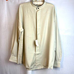 Men's Elliott Tan Shirt Nehru Collar Sz L 16-161/2 Black Piping Rayon Polyester